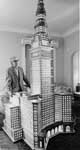 Adam Karpinski stands near his replica of the Terminal Tower, 1975.