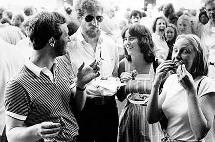 Folks enjoying ribs at the West Side Market, 1980