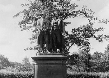 German Cultural Garden, statue of Goethe and Schiller, ca.1936