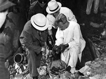 Inspecting remains of torso murderer victim