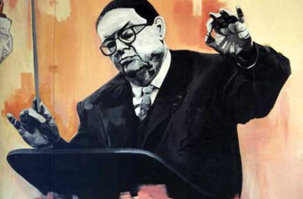 Painting of Darius Milhaud conducting