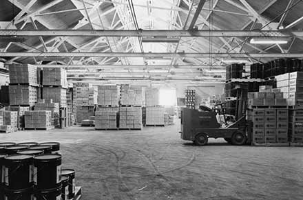 Forklift and paint in Patterson-Sargent warehouse on Hamilton Ave.