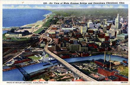 Air View of Main Avenue Bridge and Downtown Cleveland, Ohio