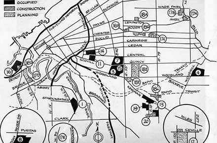 Map of existing and planned public housing projects in Cleveland, 1961